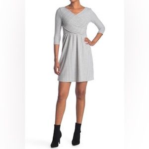 The Vanity Room 3/4 Sleeve Knit Overlap Dress Heather Grey Size Large NWT
